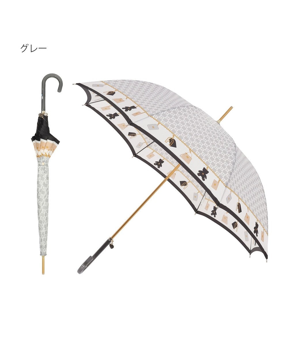 MOONBAT FURLA 長傘 チャーム＆ロゴプリント UV 耐風 日本製 グレー