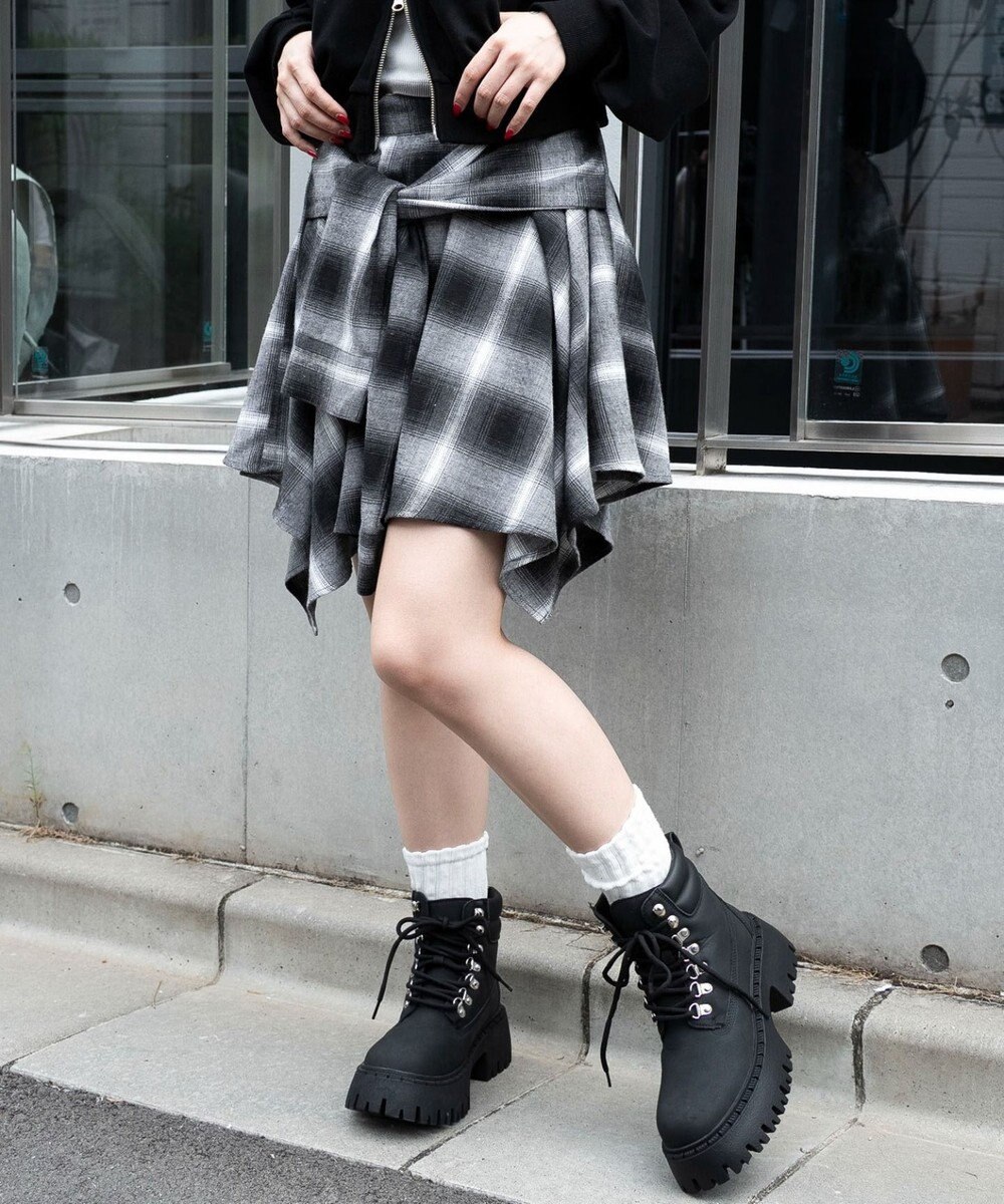 WEGO ネルシャツライクイレヘムミニスカート 