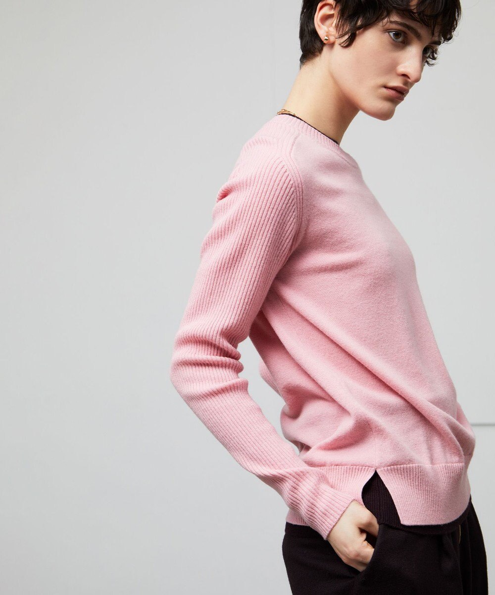 BEIGE， 【洗える】POMPE / ウールカシミヤ配色リブクルーネック 