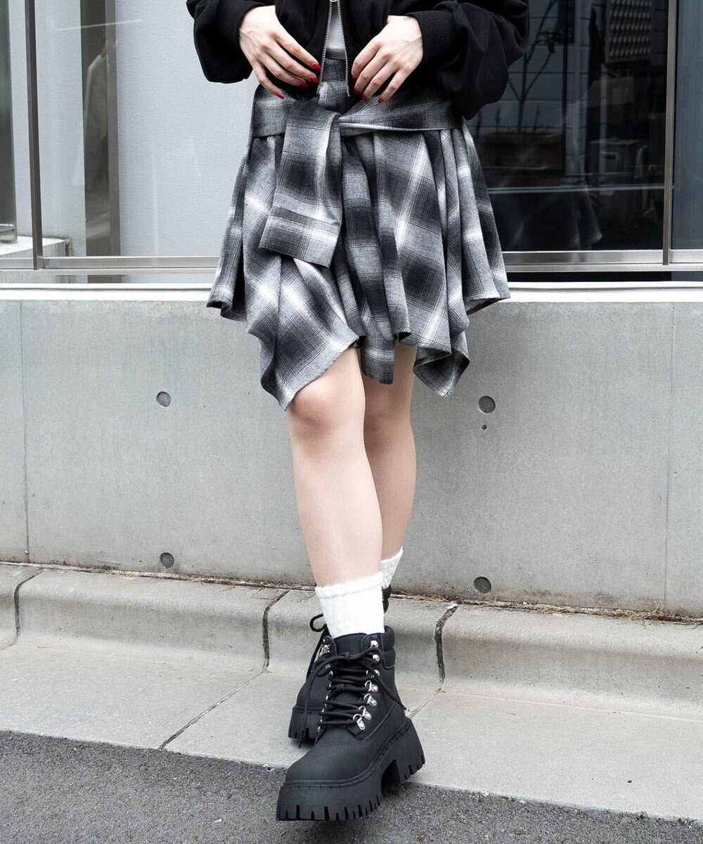 WEGO ネルシャツライクイレヘムミニスカート 