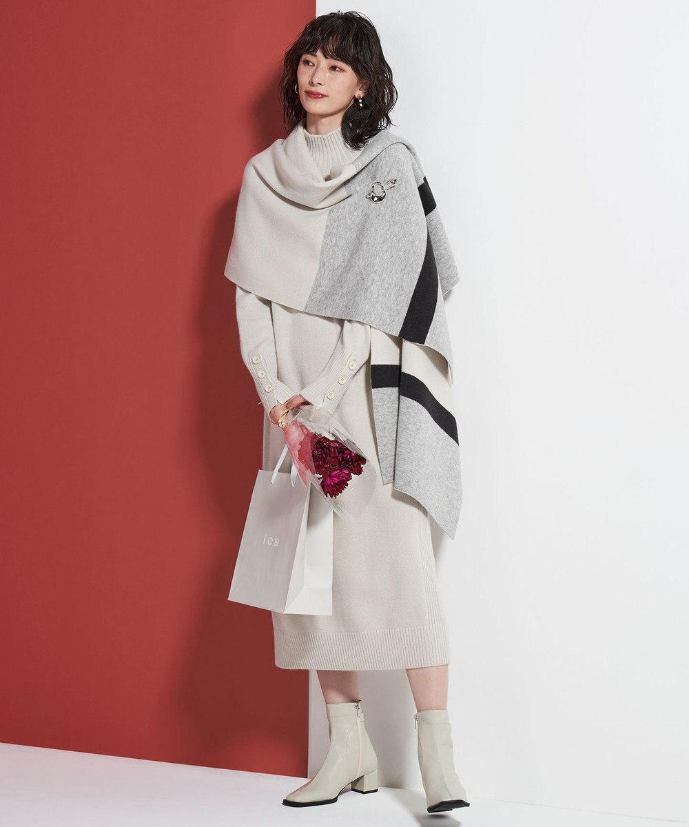 ICB 【WEB限定カラーあり・洗える】 ソフトカシミヤミックス ハイネックワンピース 