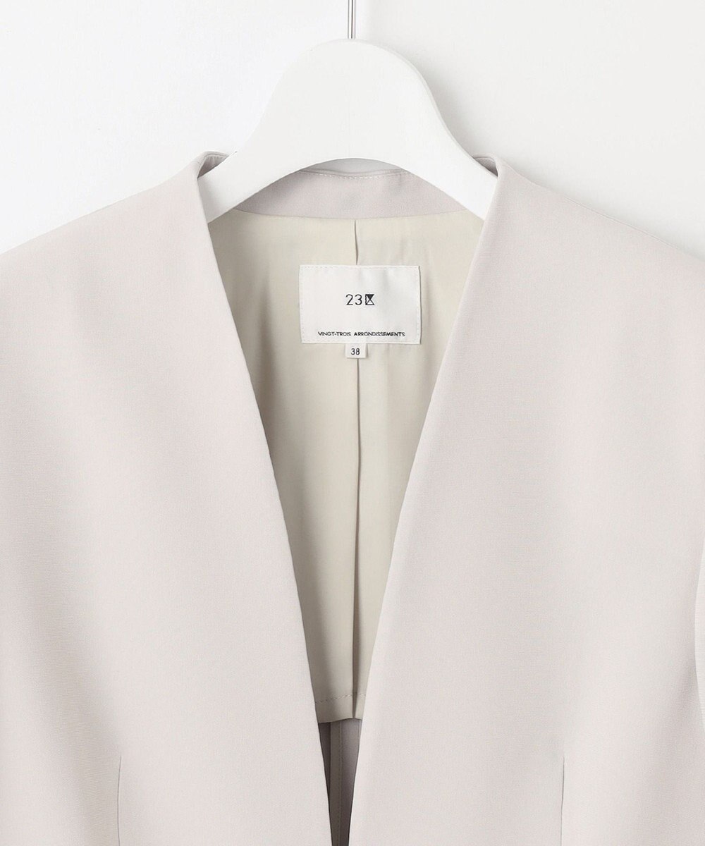 23区 【セットアップ対応/洗える】トリアセダブルジョーゼット ノーカラー ジャケット 