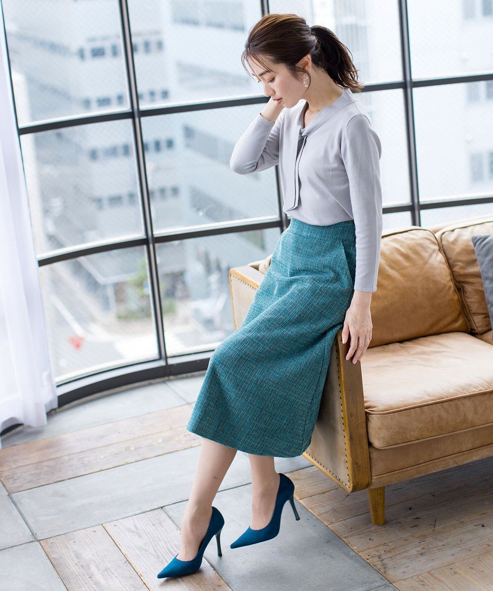 Tiaclasse 【洗える】大人華やかなツイードフレアスカート 