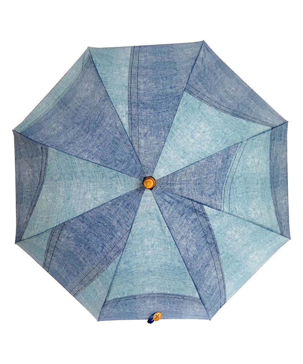 +RING 【限定/日本製】レディース向け 晴雨兼用傘 （長ショート）BLU denim-like pattern SR358 