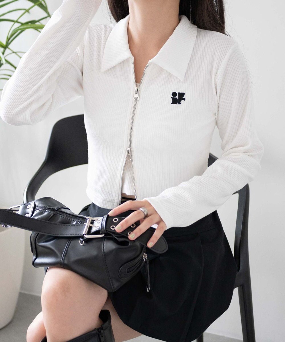 WEGO ワンポイントデザインWZIPトップス 