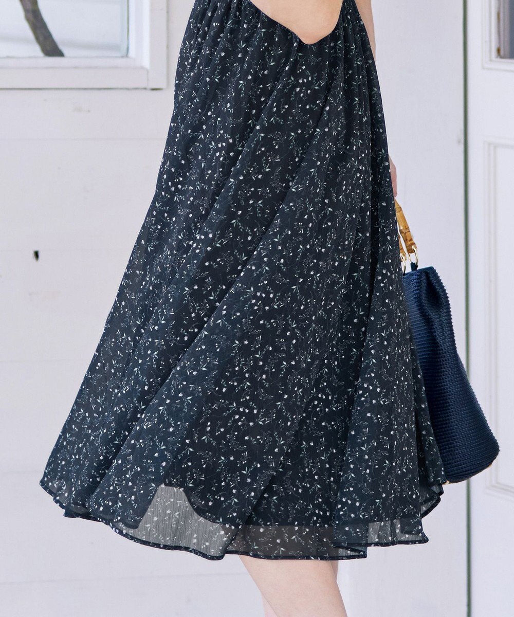 Tiaclasse 【洗える】花柄ボウタイフレアワンピース 