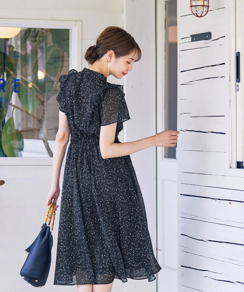 Tiaclasse 【洗える】花柄ボウタイフレアワンピース 