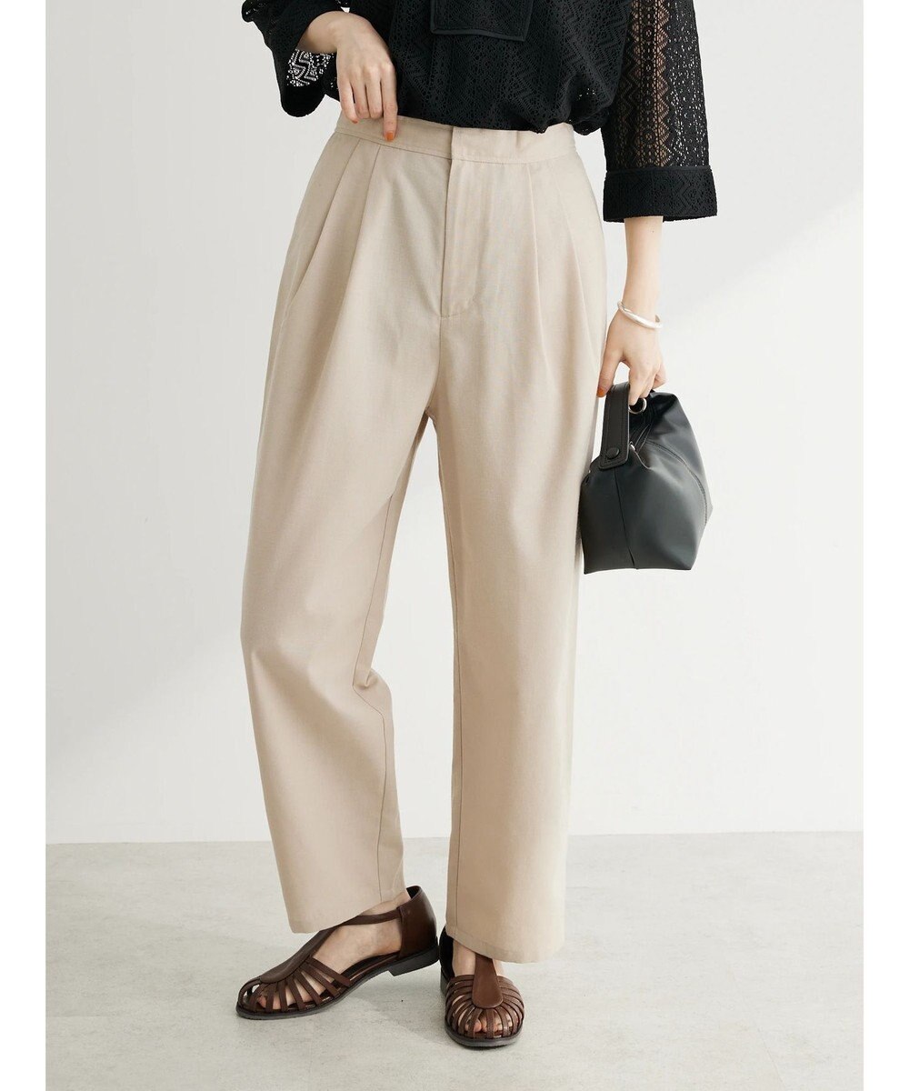 Green Parks 綿麻混タックテーパードパンツ 