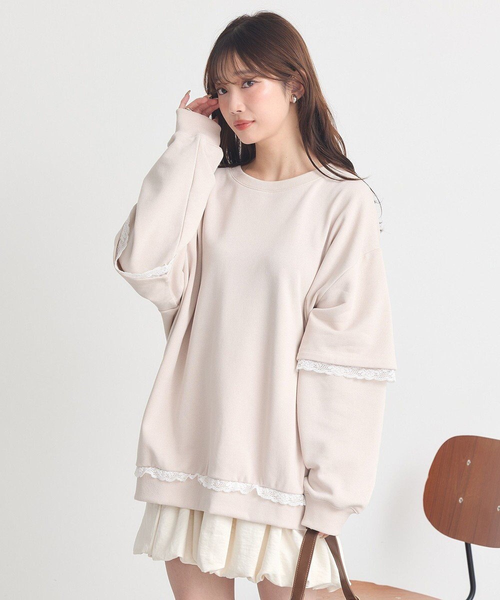 earth music&ecology レーススウェットプルオーバー 