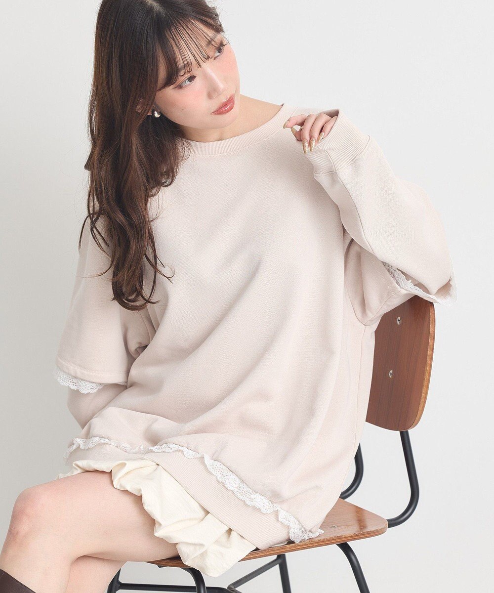 earth music&ecology レーススウェットプルオーバー 