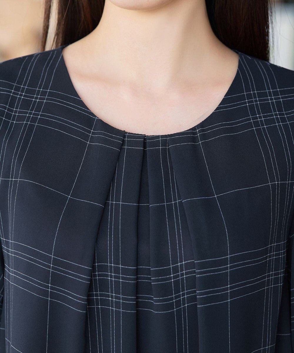 Tiaclasse L シフォンチェックパフスリーブチュニック 