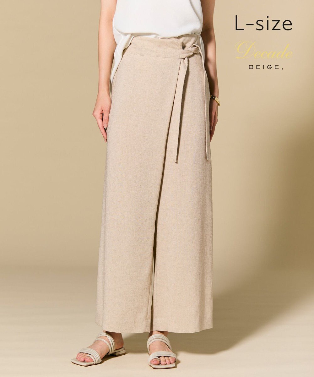 BEIGE， 【L-size】CAROLE / リネンライクラップワイドパンツ 
