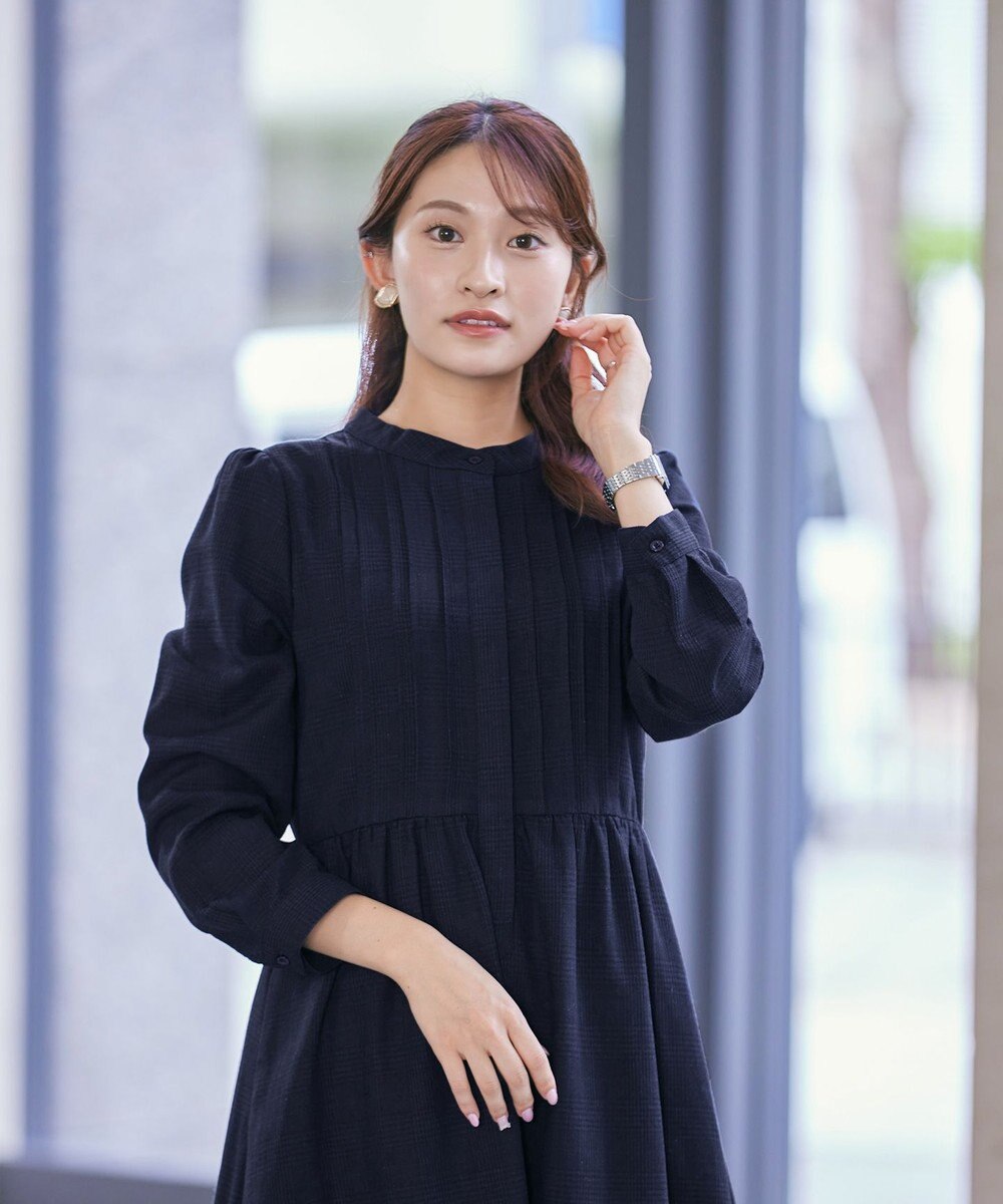 Tiaclasse 【洗える】バンドカラーチェック柄シャツワンピース 