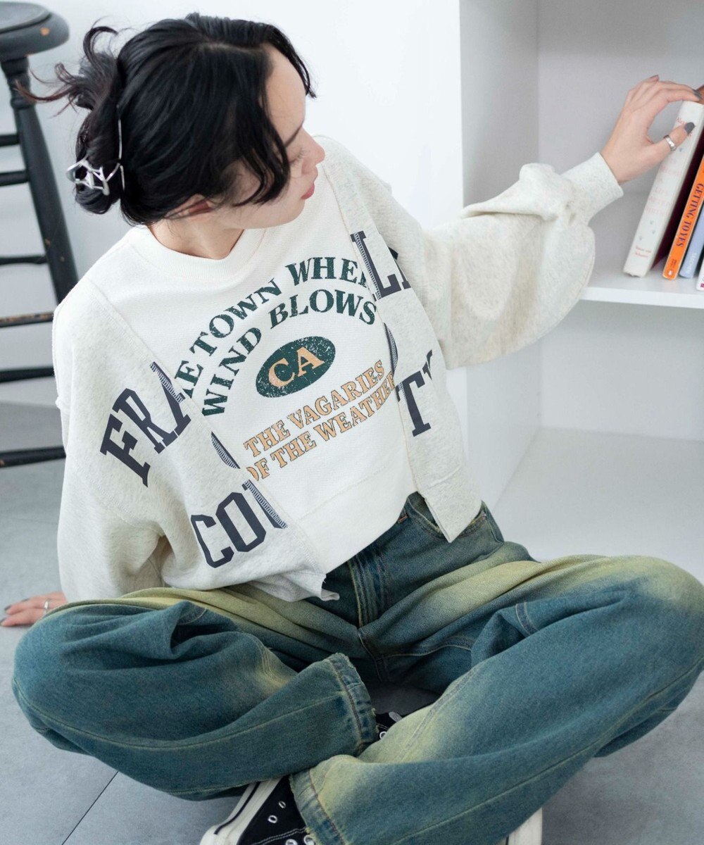 WEGO リメイク風切り替えショートスウェット 