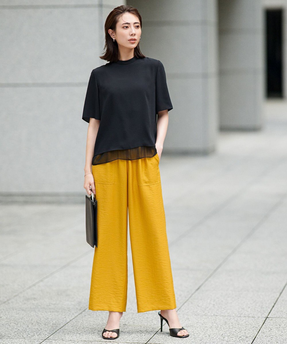 ICB 【人気のため新色追加・接触冷感・洗える】 ワッシャーツイル ワイドストレートパンツ 