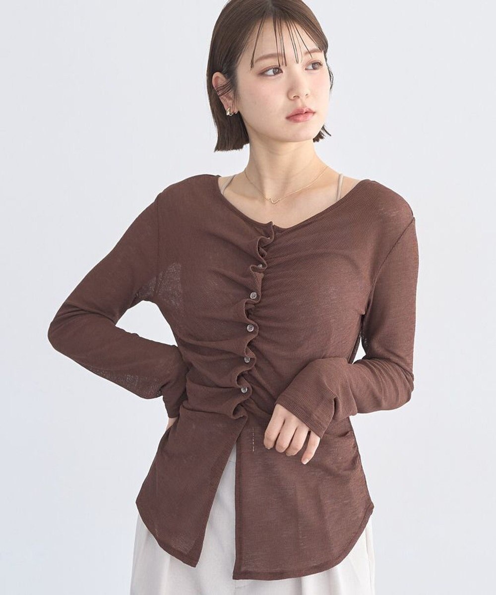 earth music&ecology シアーワッフルタックボタントップス 