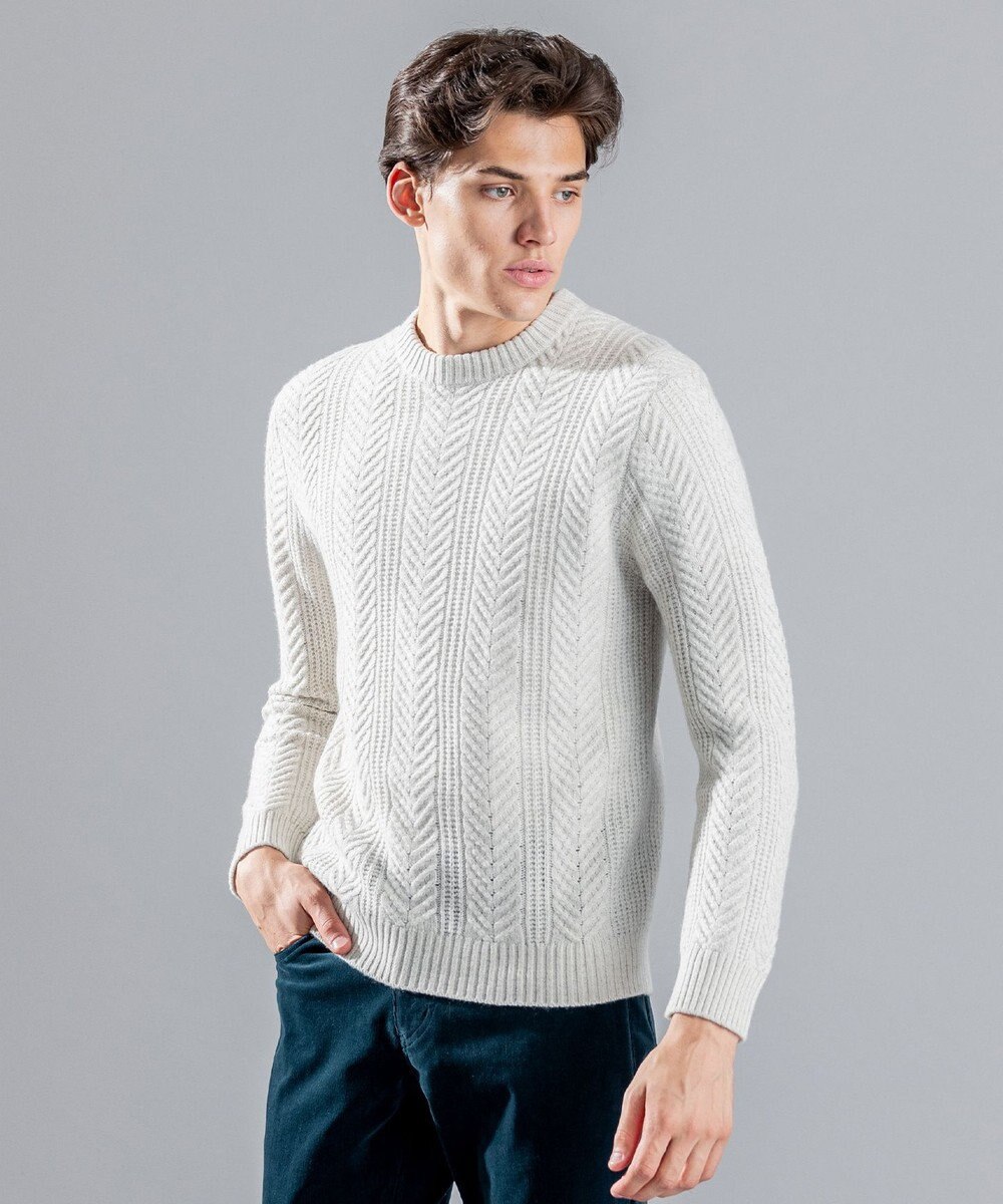 JOSEPH HOMME メランジヘリンボンストライプ　ケーブルニット 