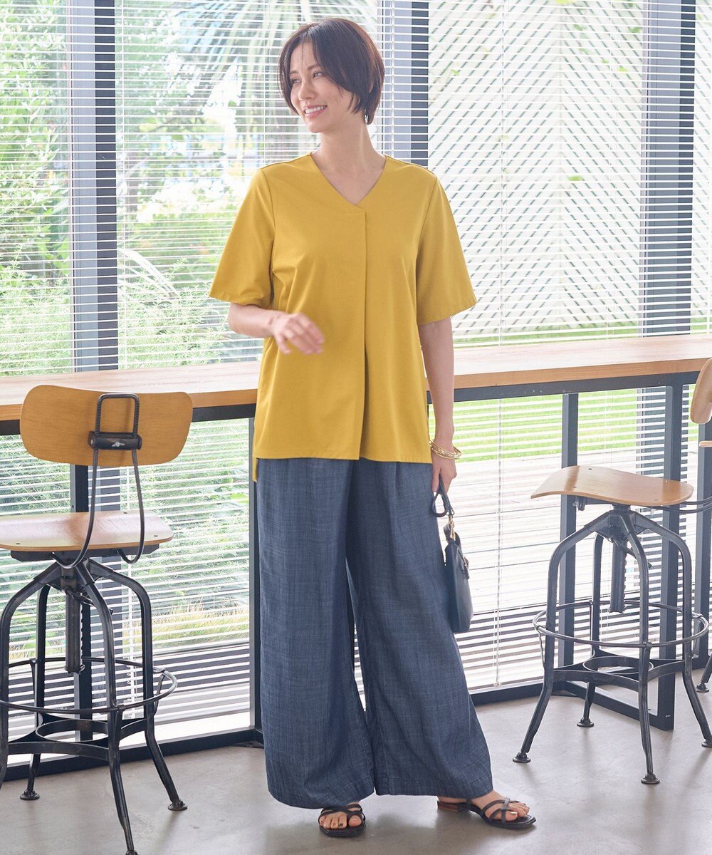 自由区 【洗える・XSサイズあり】テンセルリネンデニムワイド パンツ 