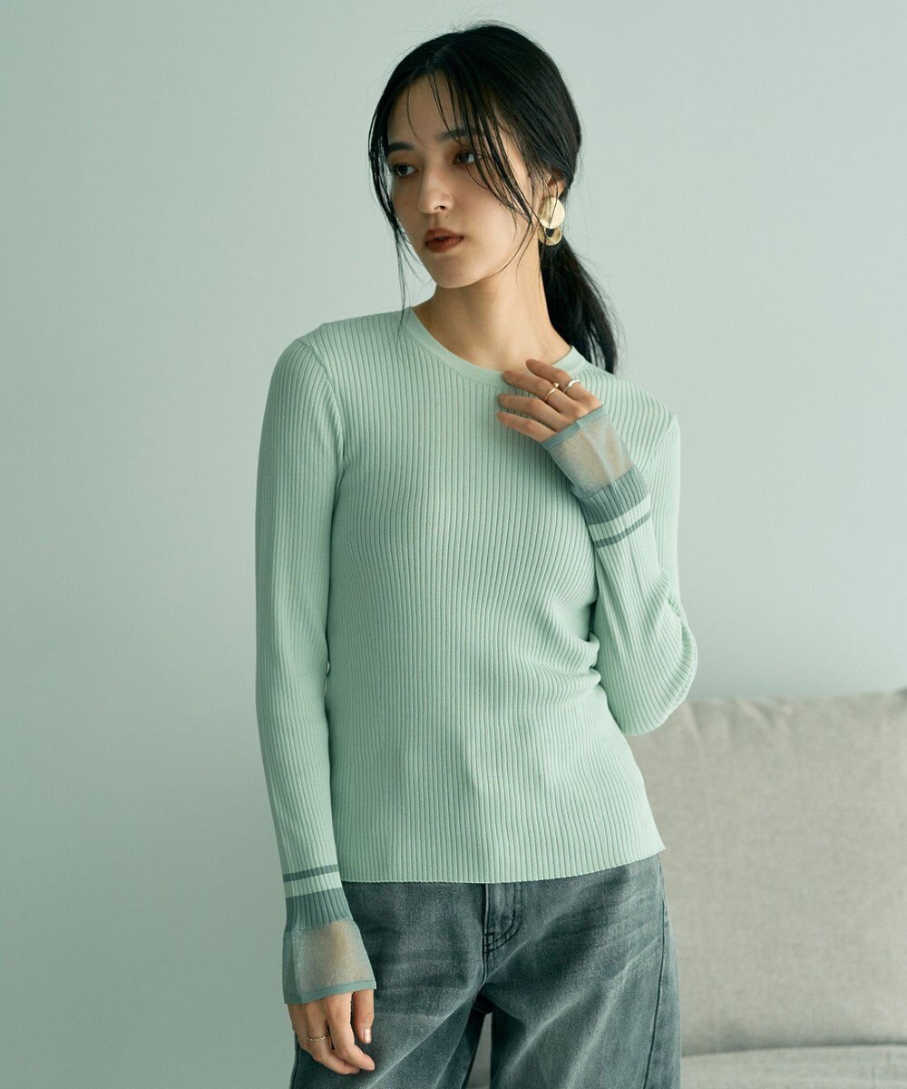 YECCA VECCA 袖口シアーリブニット 