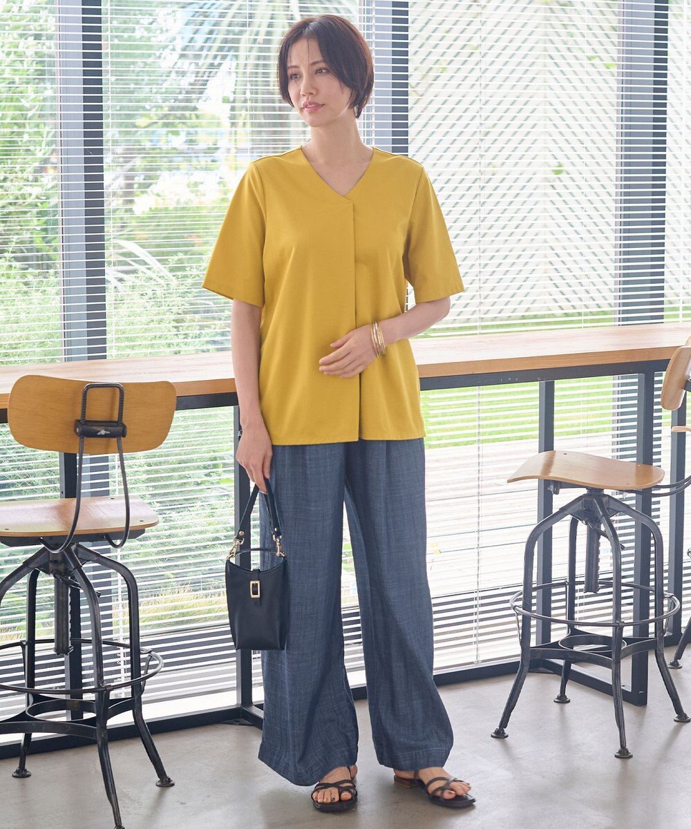 自由区 【洗える・XSサイズあり】テンセルリネンデニムワイド パンツ 