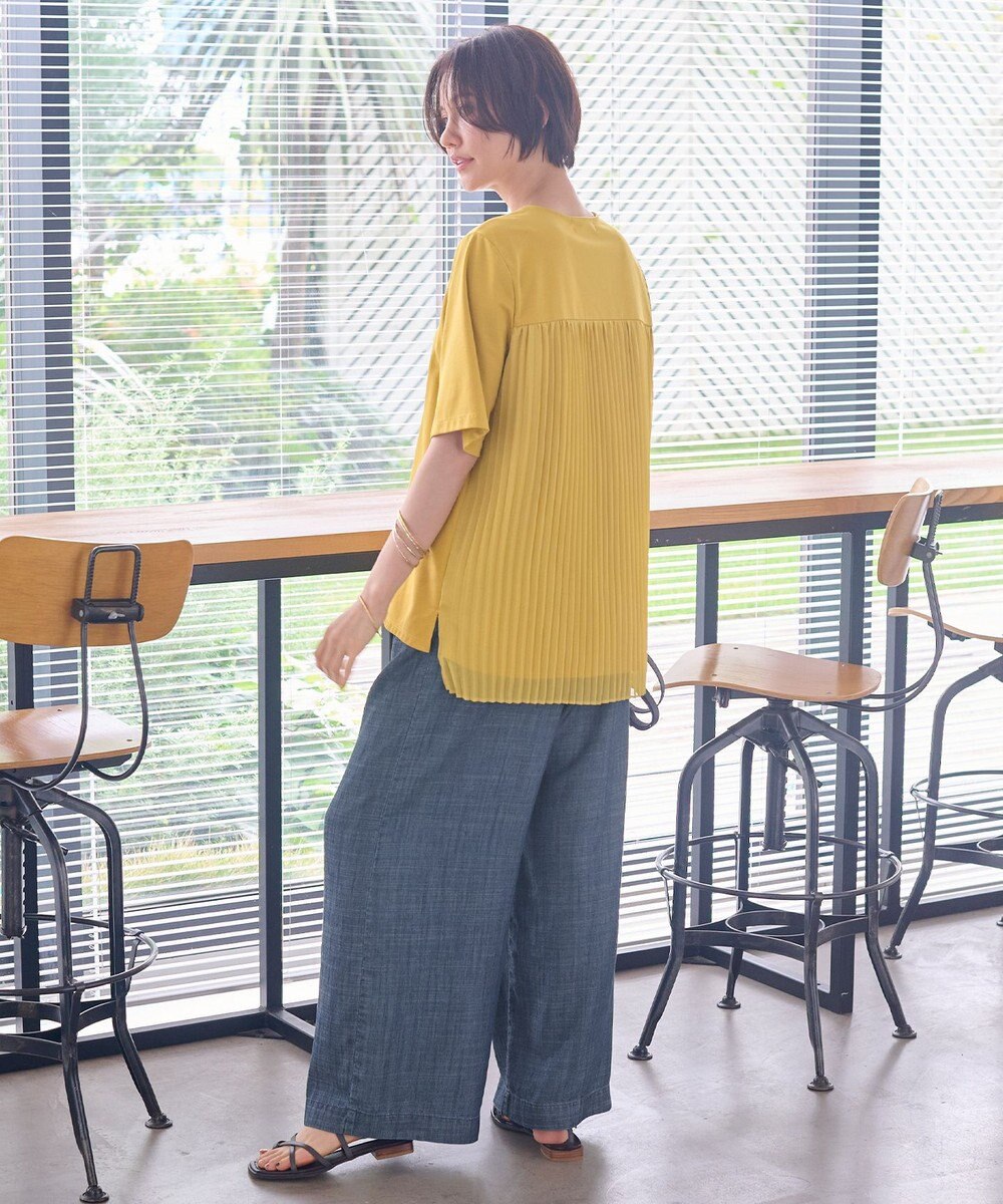 自由区 【洗える・XSサイズあり】テンセルリネンデニムワイド パンツ 