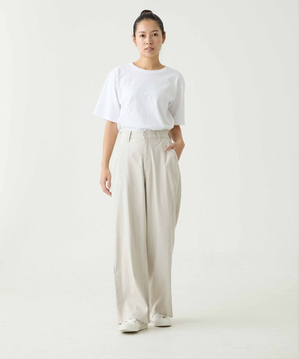 caqu linen rayon stretch wide pants リネンレーヨンストレッチワイドパンツ 