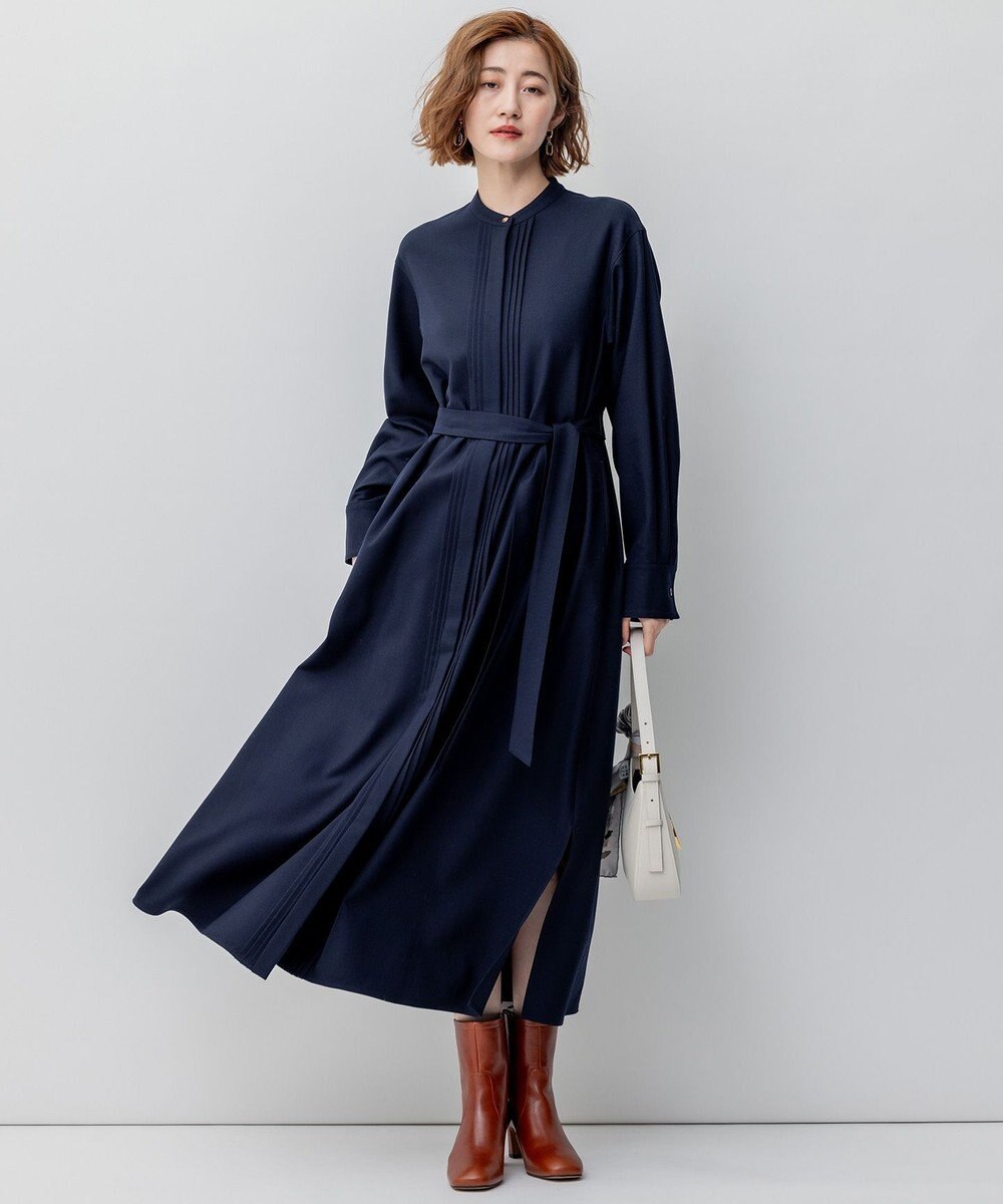 23区 【洗える】ウールストレッチツイル シャツワンピース 