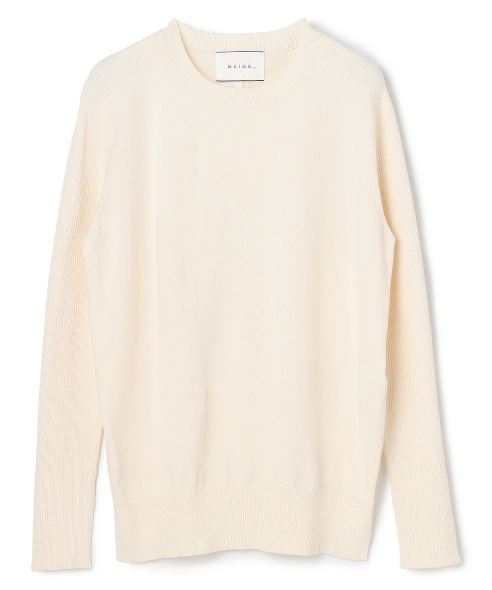 BEIGE， 【WEB限定・洗える】WILLOW / ストレッチクルーネックリブニット 