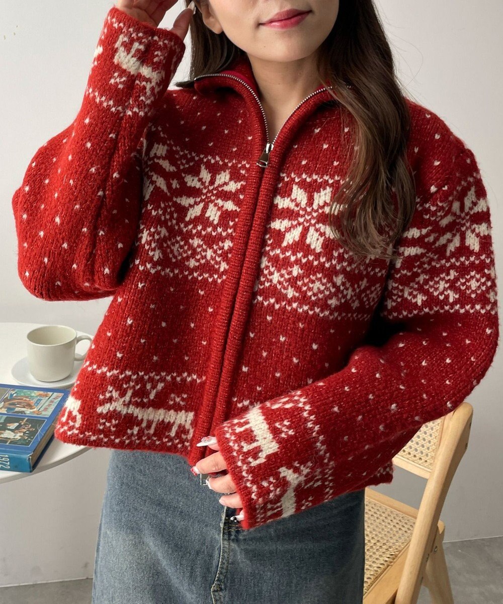 WEGO 雪柄ZIPニット 