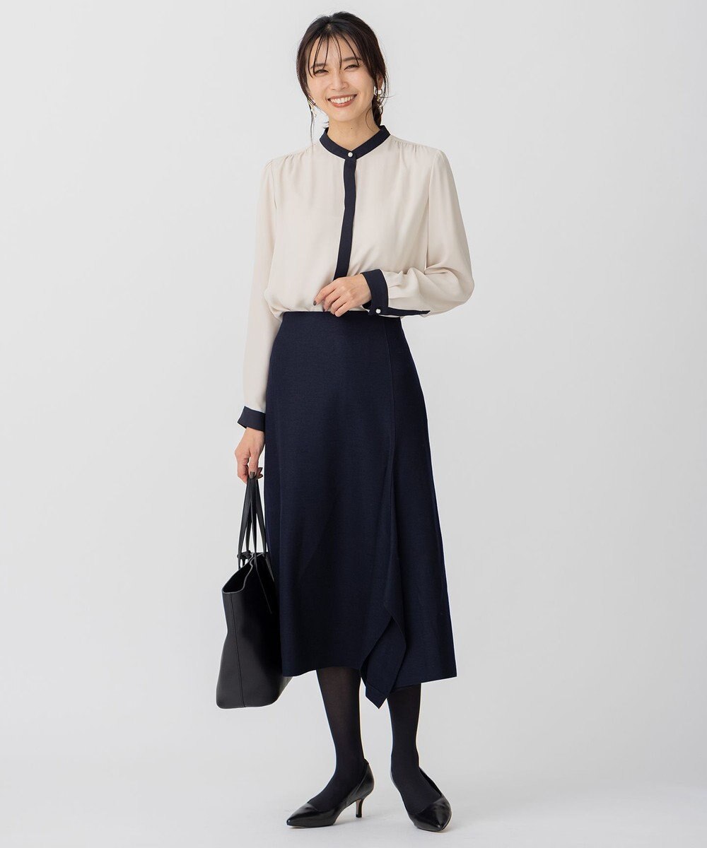 23区 S ウール圧縮スムース アシンメトリー フレアスカート 