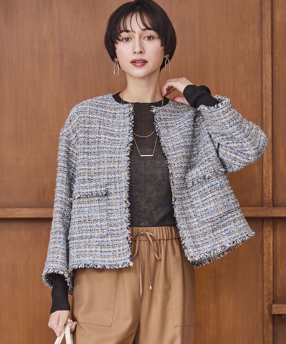 23区 GIOLICAツイード ノーカラー ジャケット 