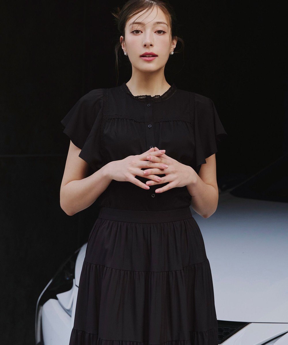 Tiaclasse L 【洗える】フレアスリーブレースブラウス 