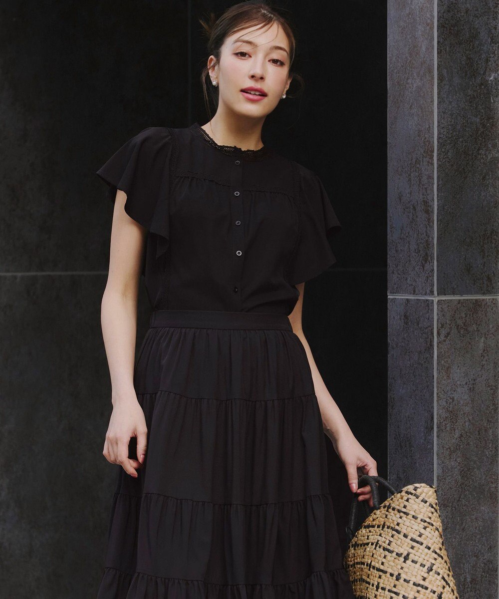 Tiaclasse L 【洗える】フレアスリーブレースブラウス 