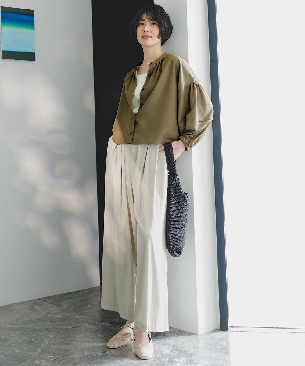 ANY シアーテックリネンギャザーブラウス 