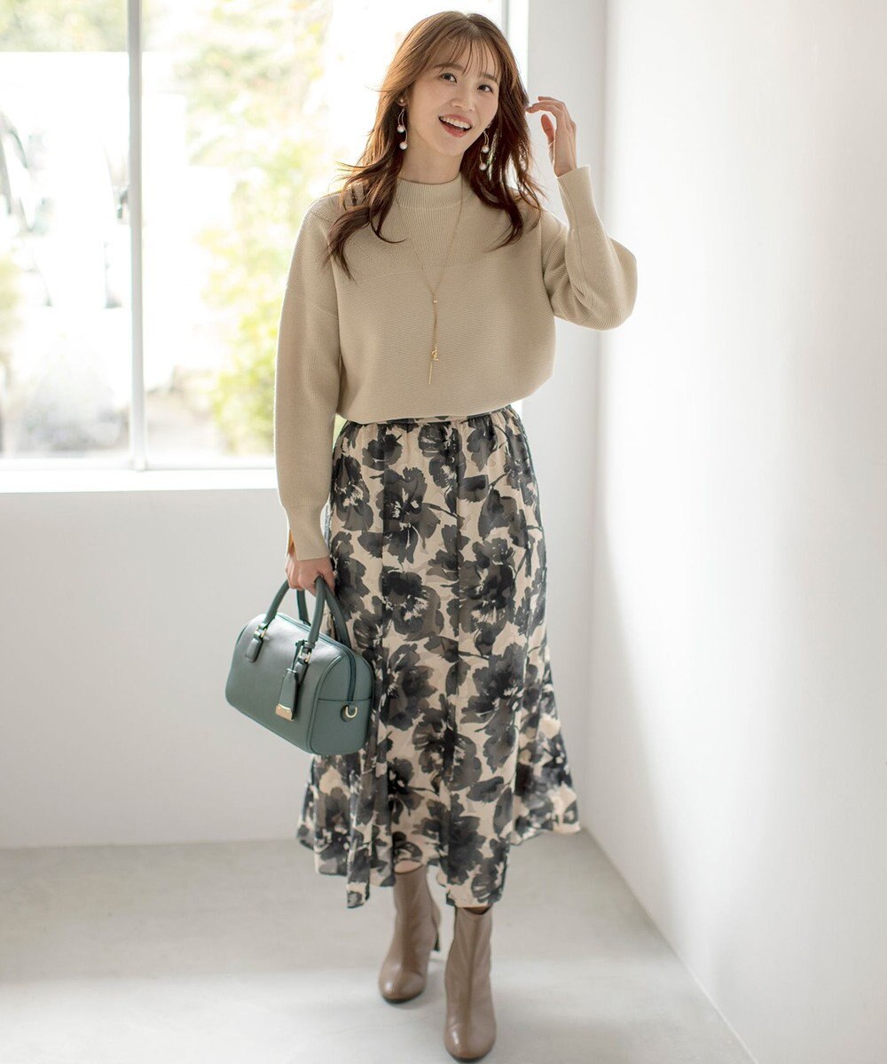 ANY SIS 【洗える】アートフラワープリント スカート 