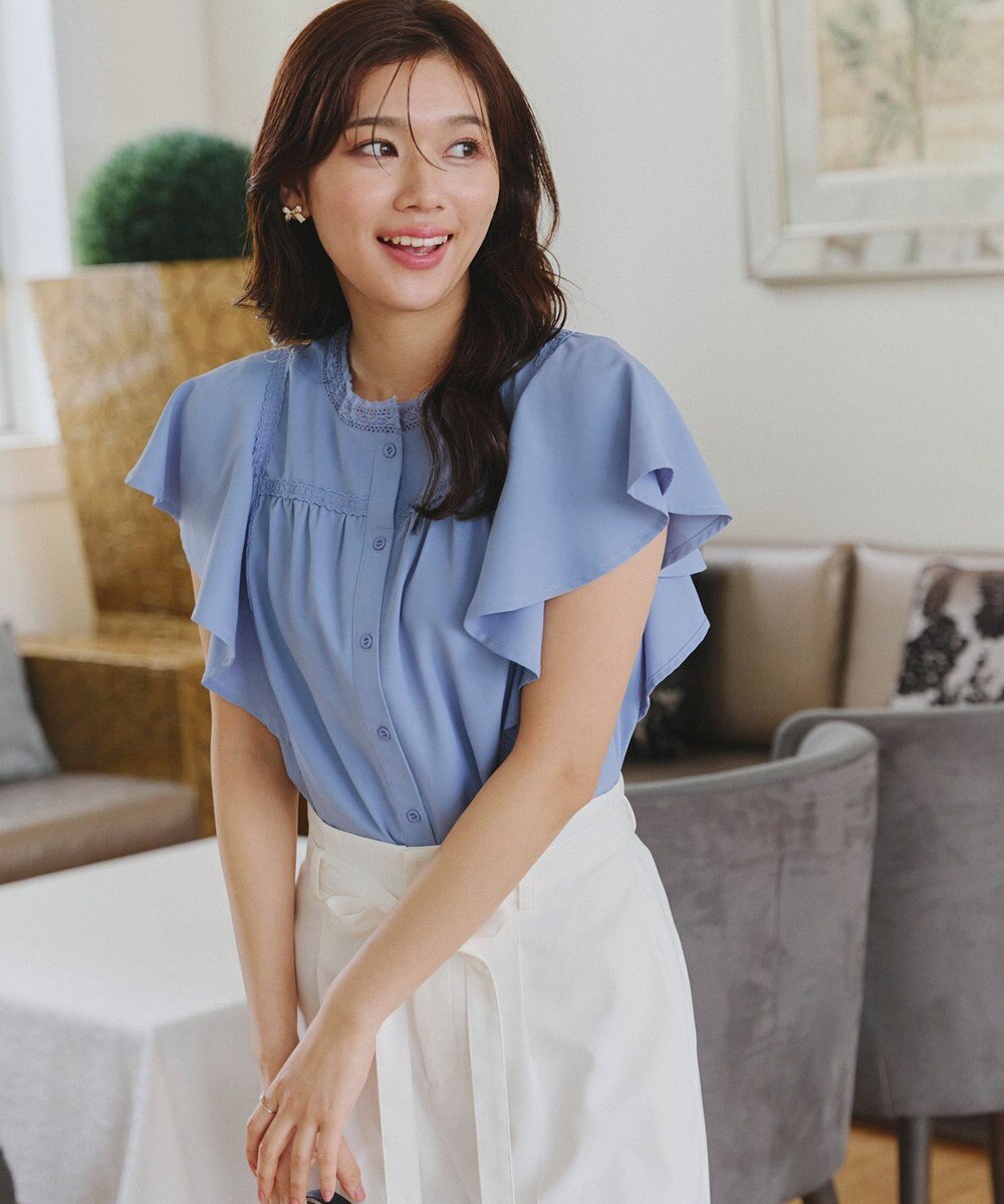 Tiaclasse L 【洗える】フレアスリーブレースブラウス 