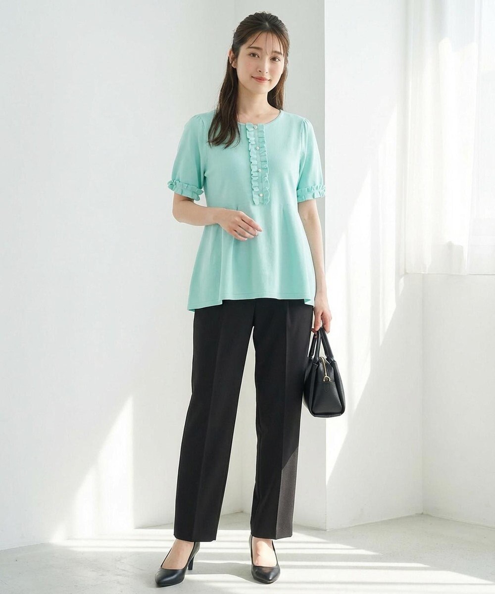 Feroux 【洗える】フリルデザインペプラムニットトップス 