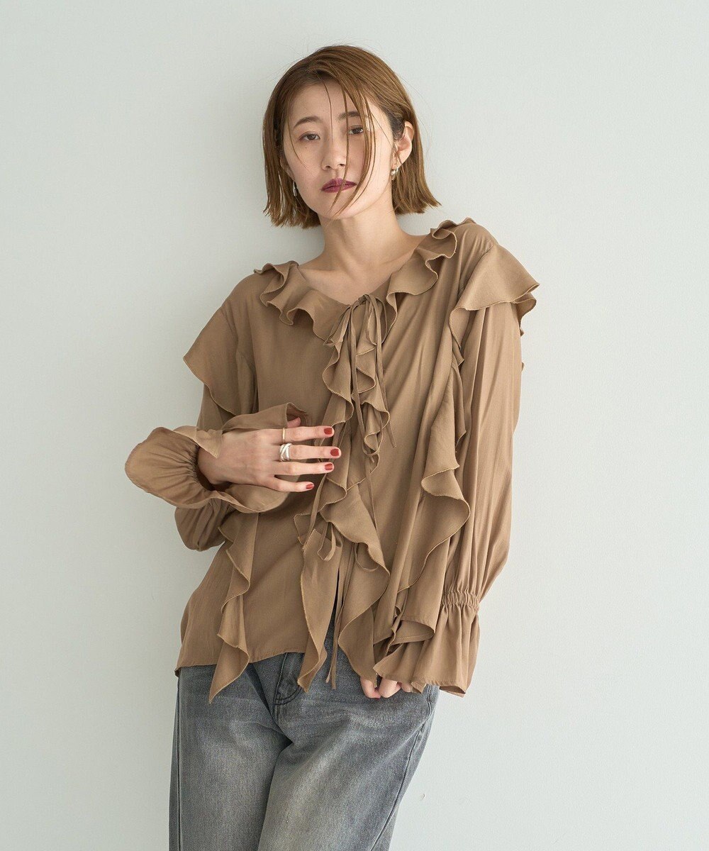 YECCA VECCA ラッフルリボンロングブラウス 