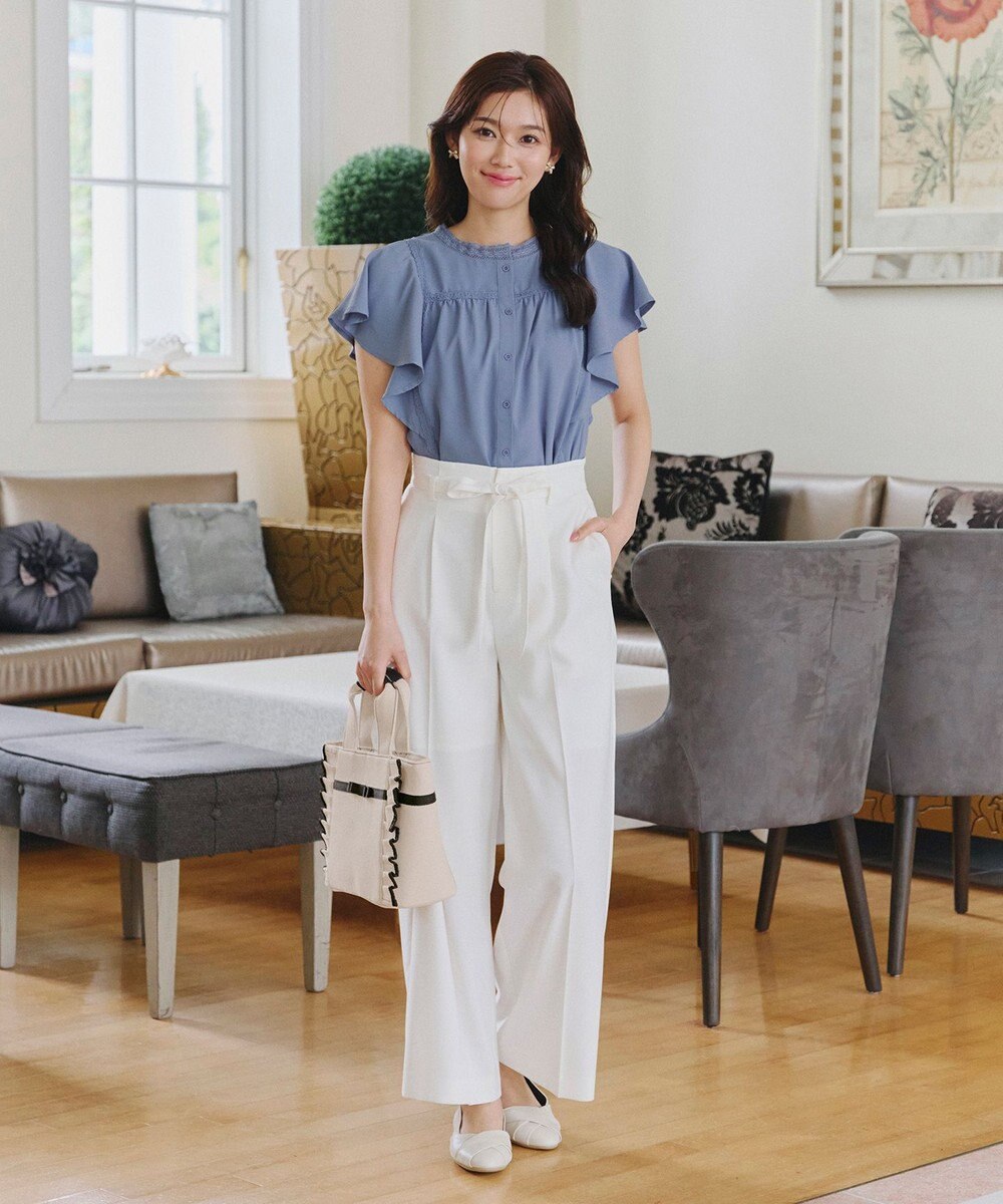 Tiaclasse L 【洗える】フレアスリーブレースブラウス 