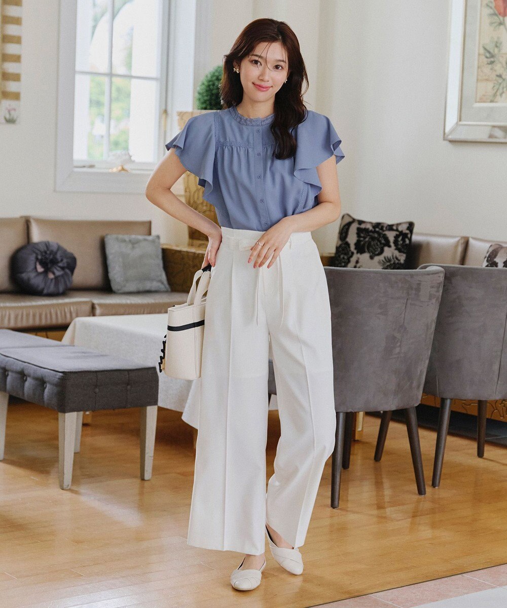 Tiaclasse L 【洗える】フレアスリーブレースブラウス 