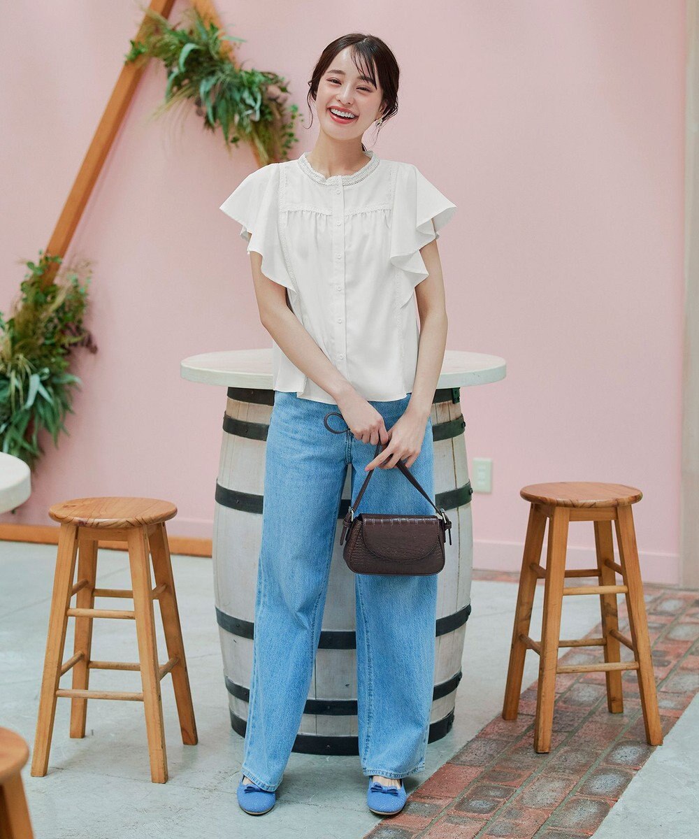 Tiaclasse L 【洗える】フレアスリーブレースブラウス 