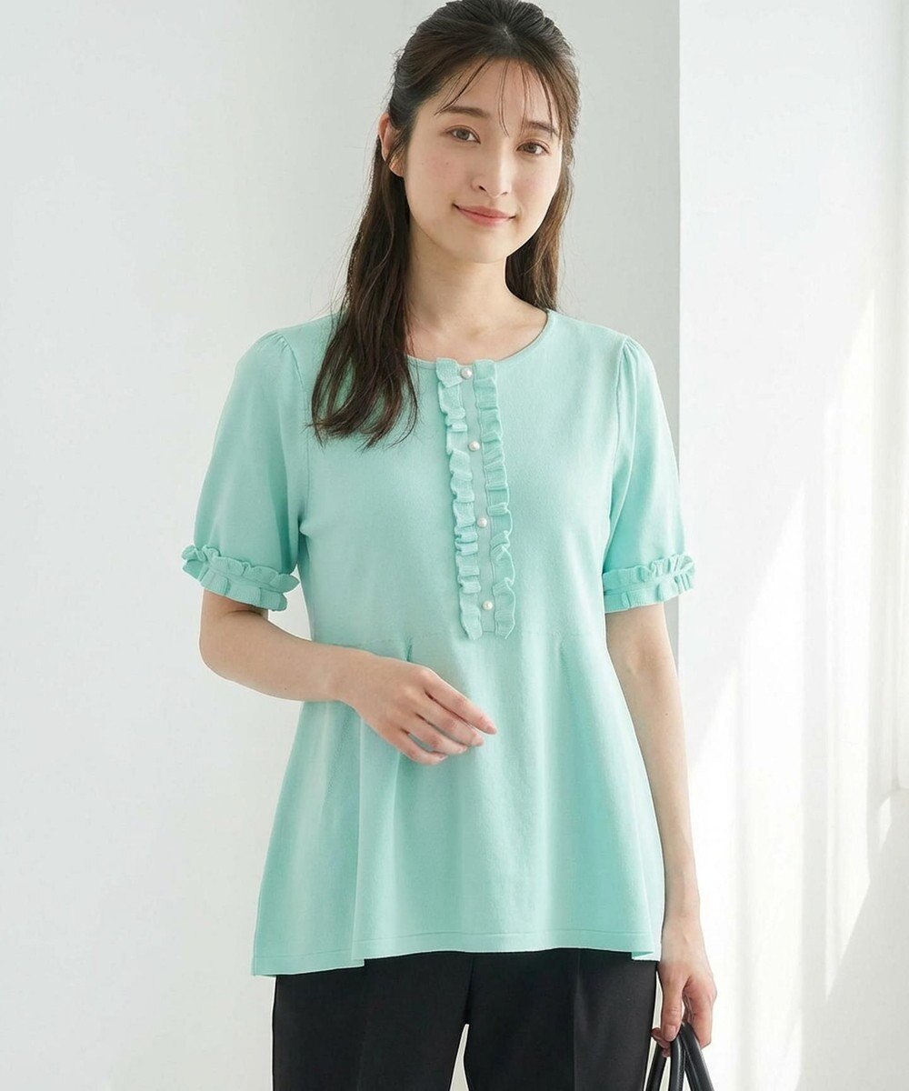 Feroux 【洗える】フリルデザインペプラムニットトップス 