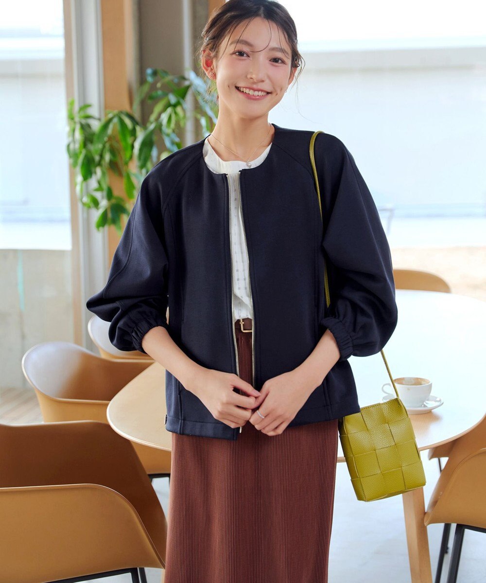 Tiaclasse ダンボールポンチノーカラーブルゾン 