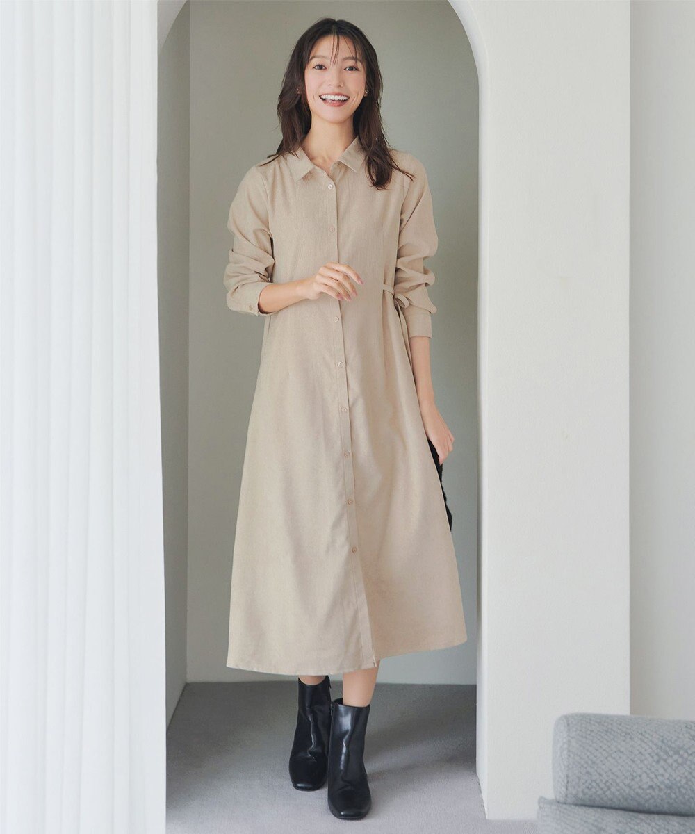 Tiaclasse L 【洗える】コーデュロイサイドリボンワンピース 