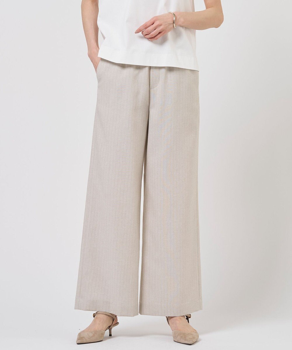 J.PRESS LADIES ペンシル SLUB STRIPE ワイド イージー パンツ 