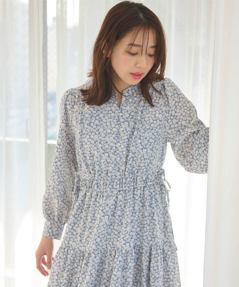 Feroux 【洗える】フラワープリントドロスト ワンピース 