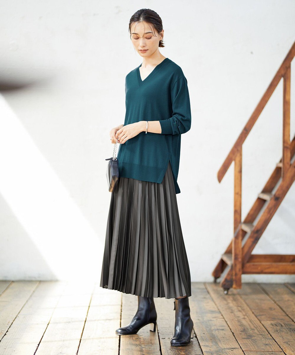 ICB 【洗える】 レザーライクプリーツスカート 