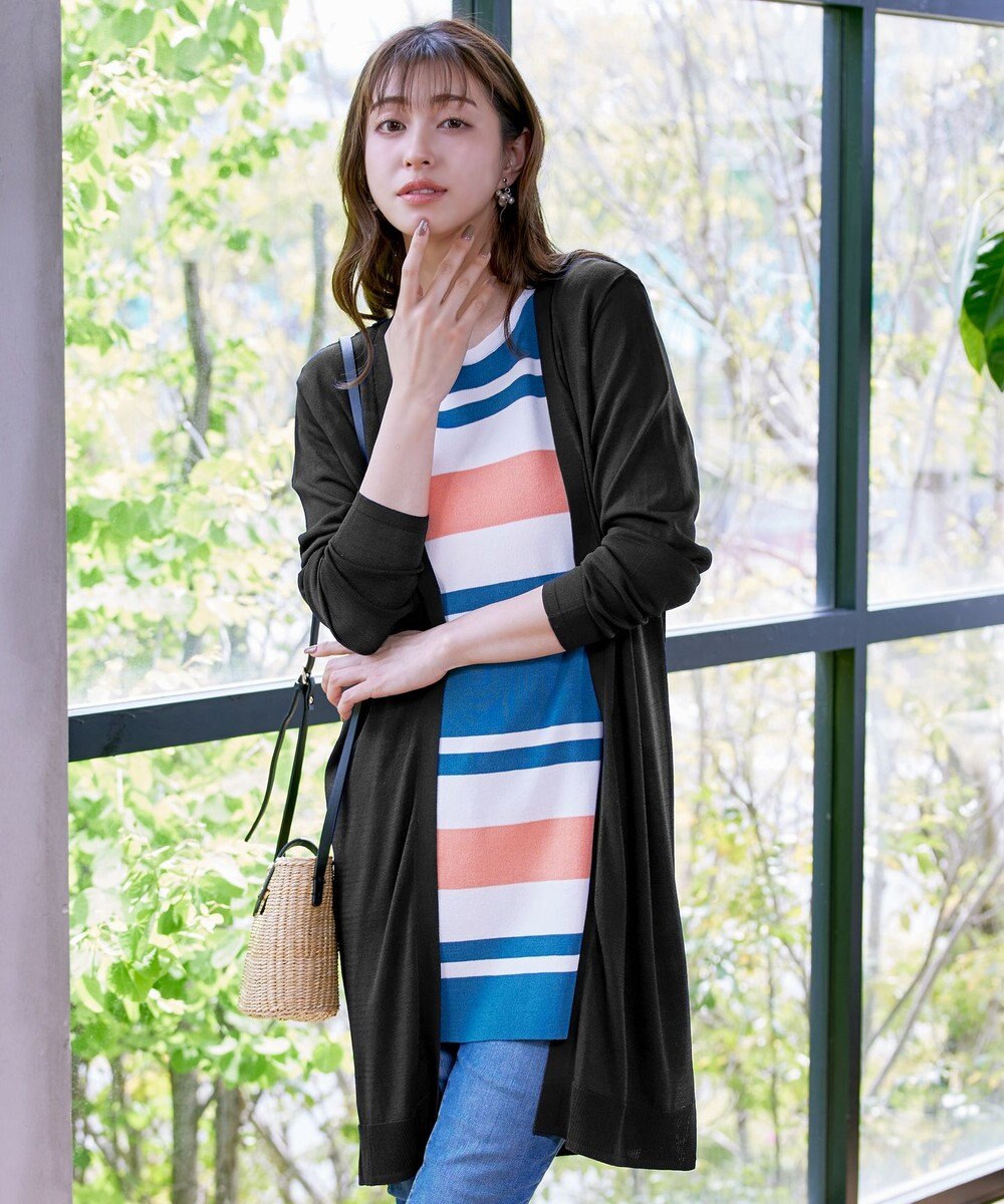 Tiaclasse 【洗える】バックリブプリーツ編みロングカーディガン 