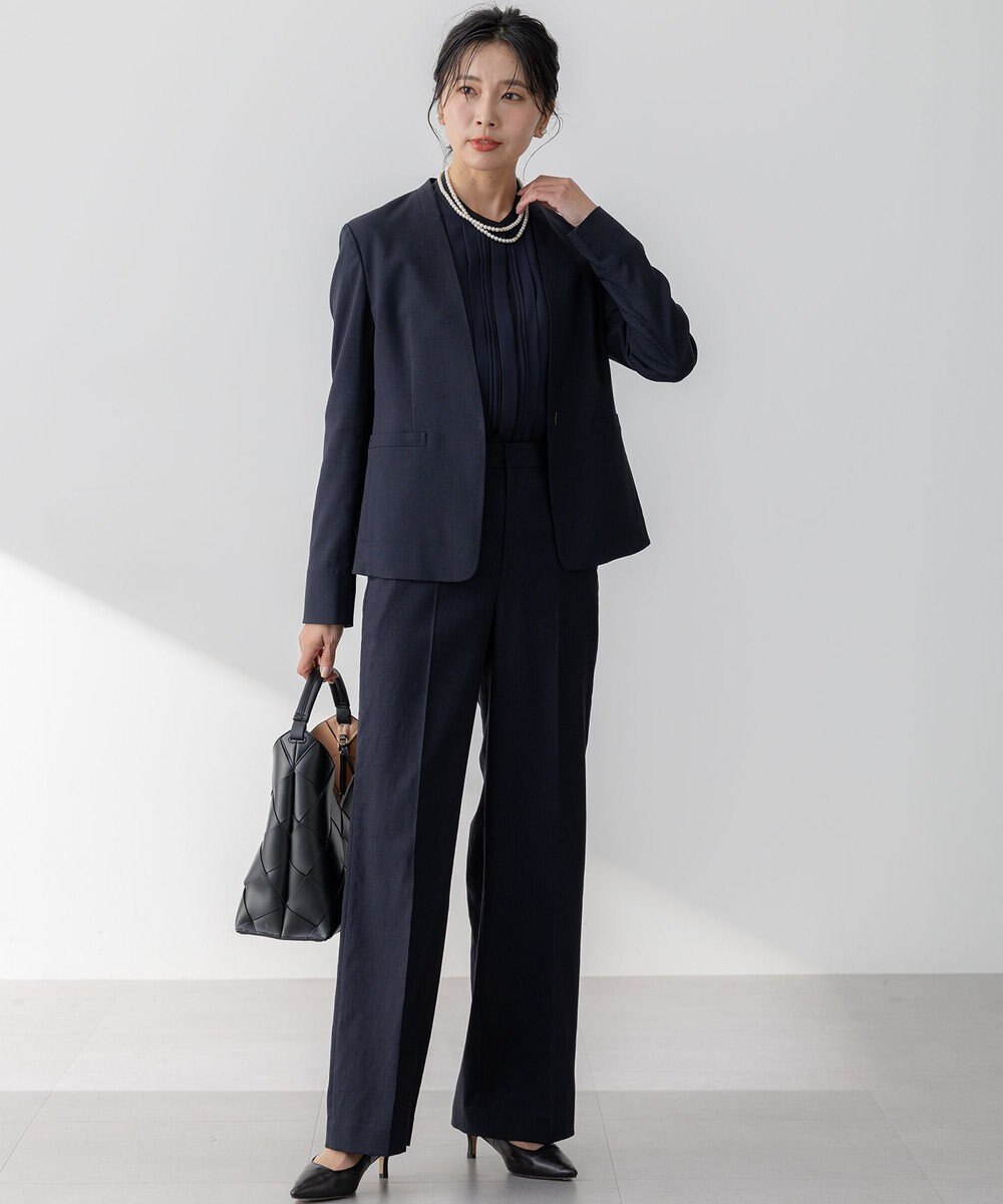 23区 【セットアップ対応/防シワ性/洗える】アイアスマットストレッチ ノーカラー ジャケット 