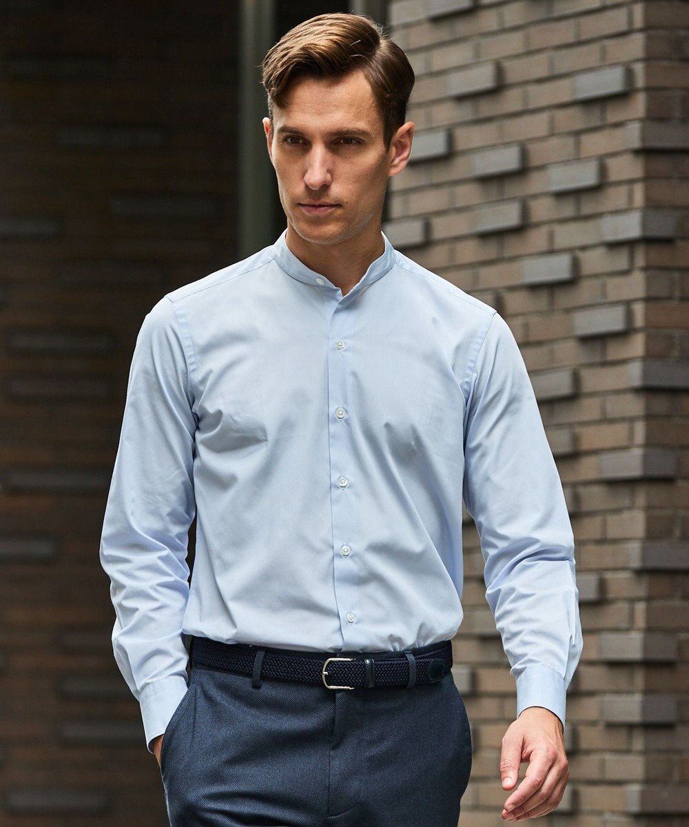 GOTAIRIKU 【シワになりにくい/洗える】ＴＣブロード シャツ_バンドカラー 